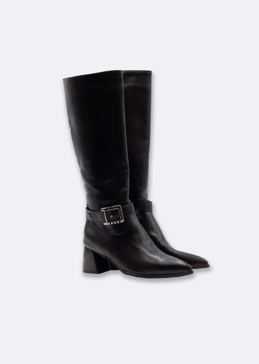 【PORTERNA】Bisel Black Middle Boots Moma MA11N Black Medium Heel Boot Korbin - Head Start Shoes