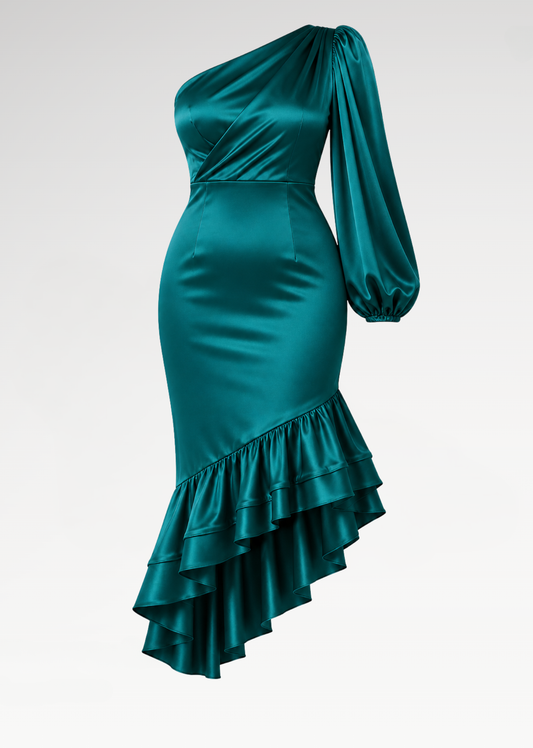 GJones Teal Asymmetric illusion Party Dress
